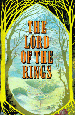 Book cover featuring a green rolling landscape framed by bright yellow trees. A goblin-like figure crouches among the trees' roots.
